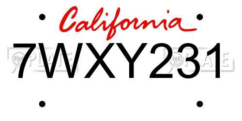 7WXY231 California License Plate