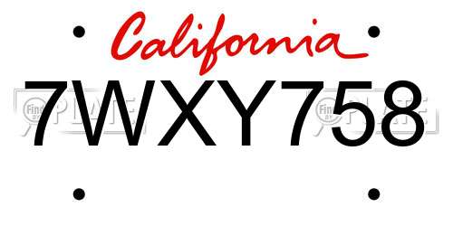 7WXY758 California License Plate