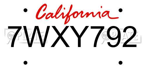 7WXY792 California License Plate