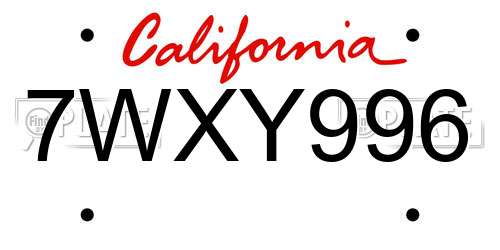 7WXY996 California License Plate