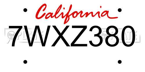 7WXZ380 California License Plate