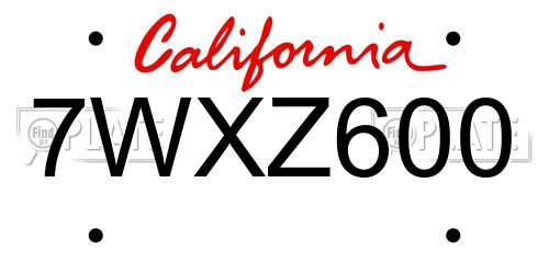7WXZ600 California License Plate