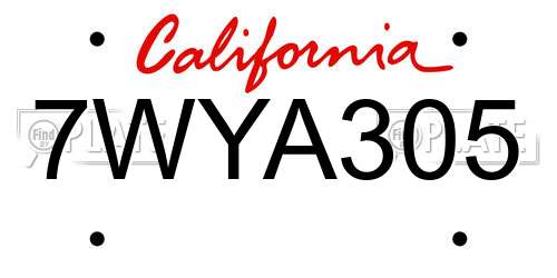 7WYA305 California License Plate