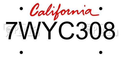 7WYC308 California License Plate