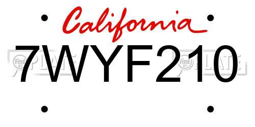 7WYF210 California License Plate
