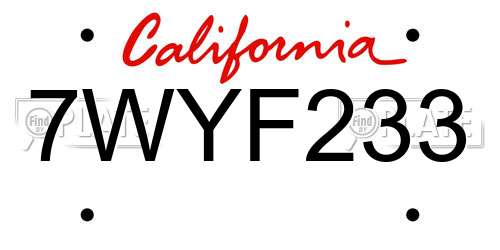 7WYF233 California License Plate