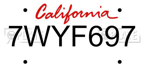 7WYF697 California License Plate