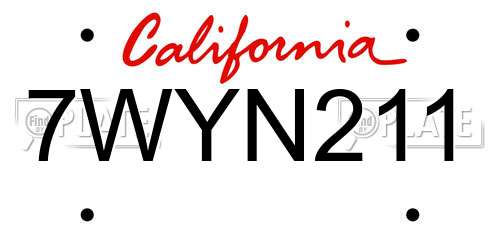 7WYN211 California License Plate