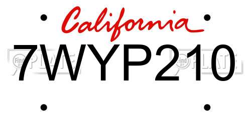 7WYP210 California License Plate