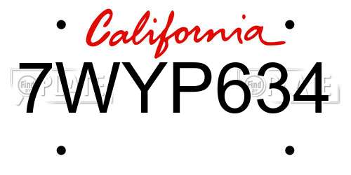 7WYP634 California License Plate