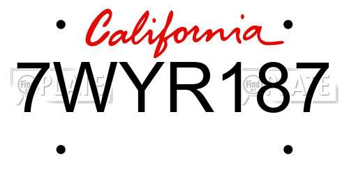 7WYR187 California License Plate