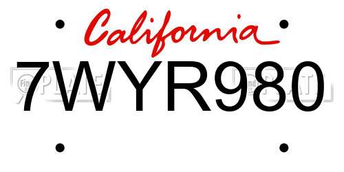 7WYR980 California License Plate