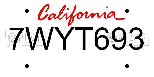 7WYT693 California License Plate