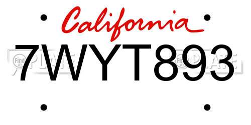 7WYT893 California License Plate