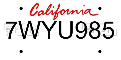 7WYU985 California License Plate