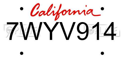7WYV914 California License Plate