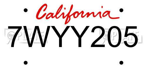 7WYY205 California License Plate