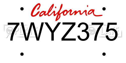 7WYZ375 California License Plate