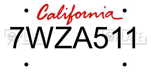 7WZA511 California License Plate
