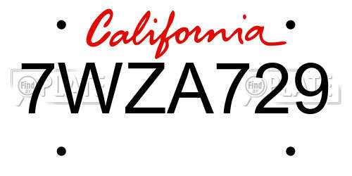7WZA729 California License Plate