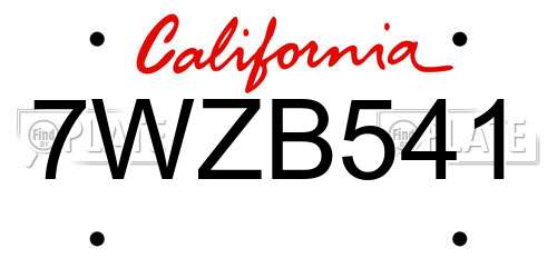7WZB541 California License Plate