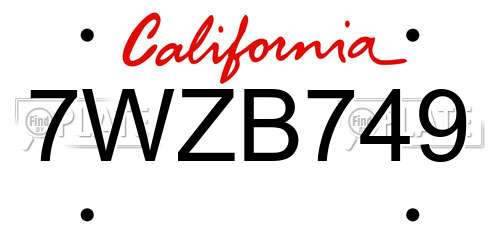 7WZB749 California License Plate
