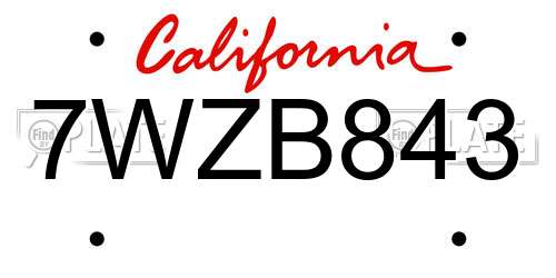 7WZB843 California License Plate