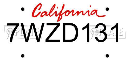 7WZD131 California License Plate
