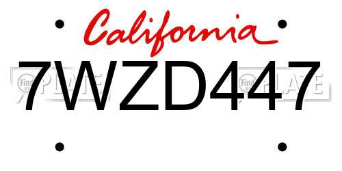 7WZD447 California License Plate