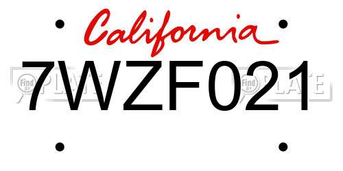 7WZF021 California License Plate