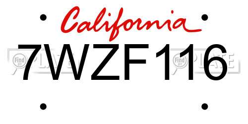 7WZF116 California License Plate