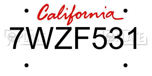 7WZF531 California License Plate