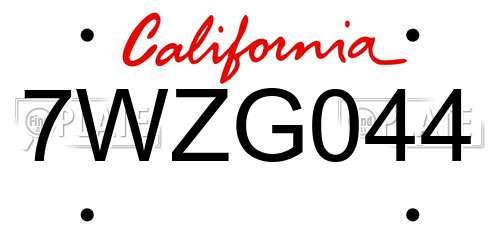 7WZG044 California License Plate