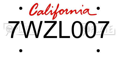 7WZL007 California License Plate