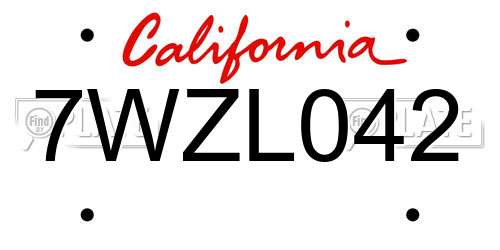 7WZL042 California License Plate