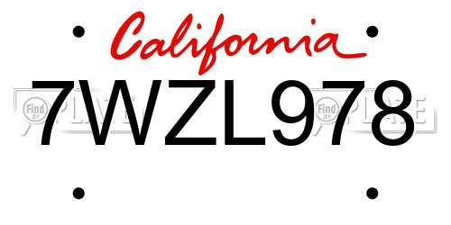 7WZL978 California License Plate