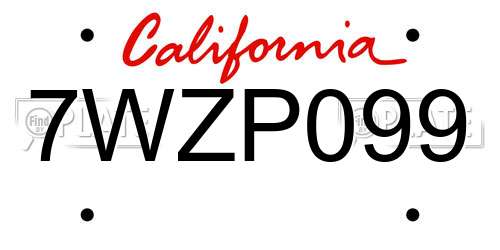 7WZP099 California License Plate