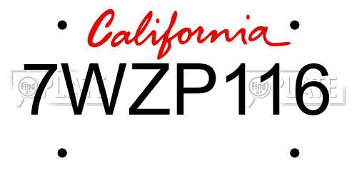 7WZP116 California License Plate