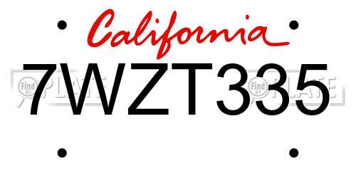 7WZT335 California License Plate