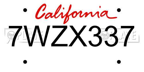 7WZX337 California License Plate