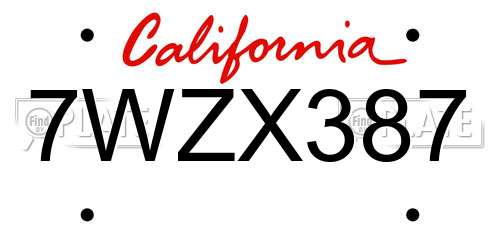 7WZX387 California License Plate