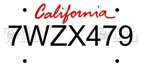 7WZX479 California License Plate
