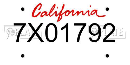 7X01792 California License Plate