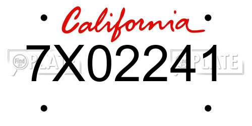 7X02241 California License Plate