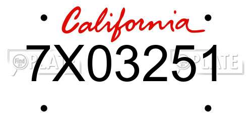 7X03251 California License Plate