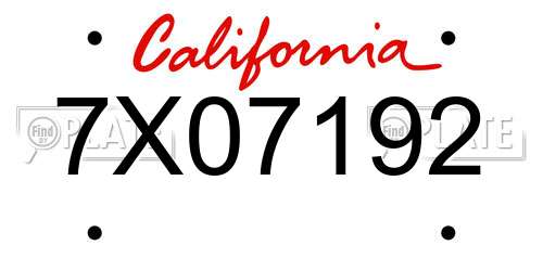 7X07192 California License Plate