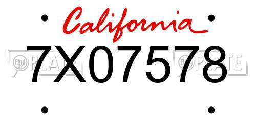 7X07578 California License Plate