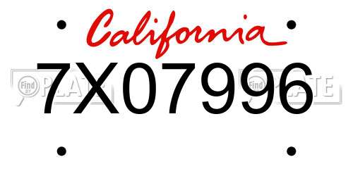 7X07996 California License Plate