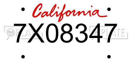 7X08347 California License Plate