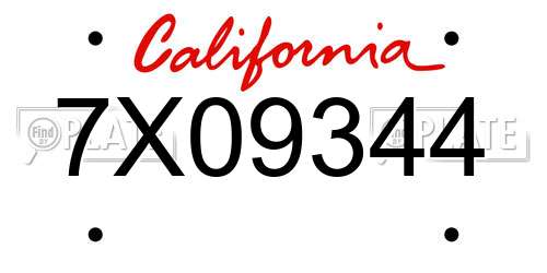 7X09344 California License Plate